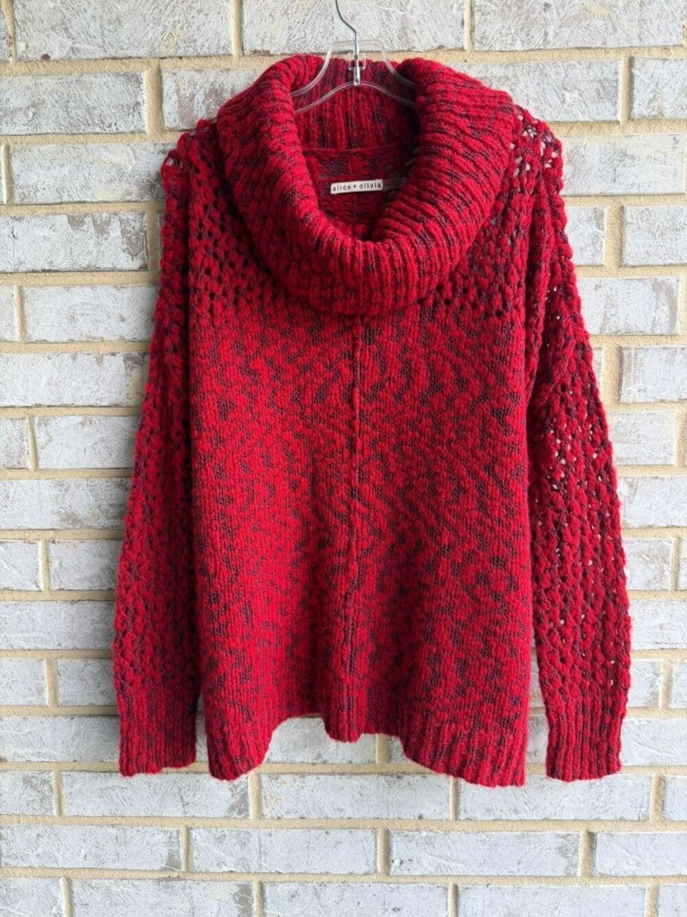 Alice+Olivia Long Sleeve Cowl Neck Wool Blend Red Tone Pullover Sweater Size M